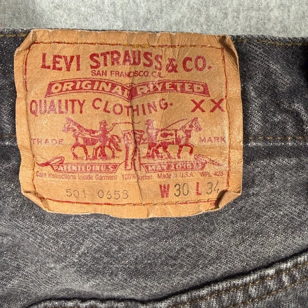 Vintage 80s Levis 501 Charcoal Gray Black Denim Jeans Made in USA 30x34 Grunge